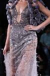 Buy_Dolly J_Grey Tulle Sequins, Beads V-neck Astrea Crystal Embroidered Bodycon Gown _Online_at_Aza_Fashions