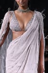 Shop_Dolly J_Grey Chiffon Hand Embroidered Sequin Rhea Mukaish Saree Cape Set  _Online_at_Aza_Fashions