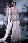 Buy_Dolly J_Grey Tulle Sequins, Beads, Feathers Plunge Lydia Embroidered Top Sharara Set _at_Aza_Fashions