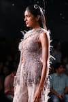 Buy_Dolly J_Grey Tulle Sequins, Beads, Feathers Plunge Lydia Embroidered Top Sharara Set _Online_at_Aza_Fashions