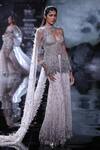 Shop_Dolly J_Grey Tulle Sequins, Beads, Feathers Plunge Lydia Embroidered Top Sharara Set _at_Aza_Fashions
