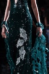 Buy_Dolly J_Green Lycra Sequins, Beads Asymmetric Clio Gown With Hand Cape _Online_at_Aza_Fashions