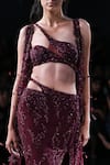 Buy_Dolly J_Maroon Chiffon Embroidered Sequin Blouse Asymmetric Neck Maia Cape Skirt Set_Online_at_Aza_Fashions