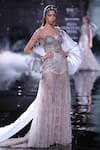 Shop_Dolly J_Grey Shimmer Tulle Embroidered Sequin Asymmetric Neck Helena Bodycon Gown _at_Aza_Fashions