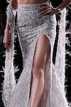 Buy_Dolly J_Silver Shimmer Tulle Embroidered Sequin Plunged V Aphrodite Skirt Set With Cape _Online_at_Aza_Fashions