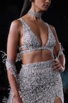 Shop_Dolly J_Silver Shimmer Tulle Embroidered Sequin Plunged V Aphrodite Skirt Set With Cape _Online_at_Aza_Fashions