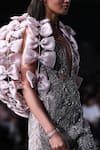 Dolly J_Pink Tulle Hand Embroidered Sequin Deep V Neck Iren Cut Work Gown _Online_at_Aza_Fashions