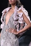 Buy_Dolly J_Pink Tulle Hand Embroidered Sequin Deep V Neck Iren Cut Work Gown _Online_at_Aza_Fashions