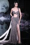 Buy_Dolly J_Grey Shimmer Tulle Hand Embroidered Sequin Arete bead Saree Gown _at_Aza_Fashions