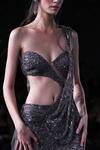 Dolly J_Grey Shimmer Tulle Hand Embroidered Sequin Arete bead Saree Gown _at_Aza_Fashions