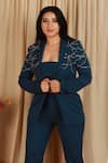 Shop_Majestic By Japnah_Blue Banana Crepe Embellished Stone Jacket Shawl Collar And Pant Set _Online_at_Aza_Fashions
