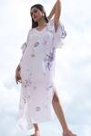 Buy_Foram Patel_White Natural Crepe Print Floral And Paisley Blossom Asymmetric Kaftan With Inner _at_Aza_Fashions