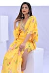 Buy_Foram Patel_Yellow Natural Crepe Print Floral And Paisley V Neck Kaftan With Inner _Online_at_Aza_Fashions