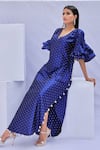 Buy_Foram Patel_Blue Brocade Embellished Cowrie Shells V Neck Kaftan _at_Aza_Fashions