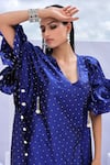 Foram Patel_Blue Brocade Embellished Cowrie Shells V Neck Kaftan _Online_at_Aza_Fashions