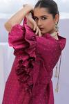 Buy_Foram Patel_Pink Brocade Embellished Cowrie Shells V Neck Kaftan _Online_at_Aza_Fashions