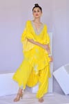 Buy_Foram Patel_Yellow Crepe Mirrors, Embroidery Blossom Print Ruffled Kurta Flared Pant Set _at_Aza_Fashions
