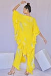 Shop_Foram Patel_Yellow Crepe Mirrors, Embroidery Blossom Print Ruffled Kurta Flared Pant Set _at_Aza_Fashions
