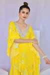 Foram Patel_Yellow Crepe Mirrors, Embroidery Blossom Print Ruffled Kurta Flared Pant Set _Online_at_Aza_Fashions