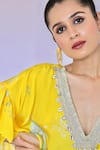 Buy_Foram Patel_Yellow Crepe Mirrors, Embroidery Blossom Print Ruffled Kurta Flared Pant Set _Online_at_Aza_Fashions