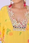 Buy_Foram Patel_Yellow Natural Crepe Print Tulip Bloom Scalloped Neck Kurta With Flared Pant _Online_at_Aza_Fashions