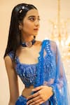 Foram Patel_Blue Georgette Embroidered Thread Tiered Lehenga Set With Mirrorwork Blouse _Online_at_Aza_Fashions