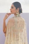 Foram Patel_Beige Organza, Net Cut Work, Lotus Cutdana Embellished Bridal Lehenga Set _Online