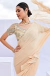 Shop_Foram Patel_Gold Georgette Embroidered Pre-draped Ruffle Saree With Embellished Blouse _Online_at_Aza_Fashions