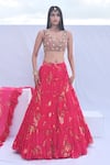 Buy_Foram Patel_Pink Georgette Printed Paisley V-neck Tiered Lehenga Set _at_Aza_Fashions