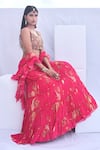 Shop_Foram Patel_Pink Georgette Printed Paisley V-neck Tiered Lehenga Set _Online_at_Aza_Fashions