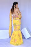 Shop_Foram Patel_Yellow Georgette Printed Paisley V-neck Mermaid Pre-draped Saree With Blouse _at_Aza_Fashions