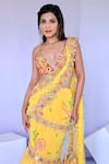 Foram Patel_Yellow Georgette Printed Paisley V-neck Mermaid Pre-draped Saree With Blouse _Online_at_Aza_Fashions