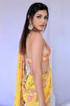 Buy_Foram Patel_Yellow Georgette Printed Paisley V-neck Mermaid Pre-draped Saree With Blouse _Online_at_Aza_Fashions