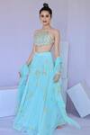 Foram Patel_Blue Crepe, Georgette Cut Work, Mirrors, Embroidery Paisley Print Sharara Set _Online_at_Aza_Fashions