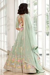 Shop_Basanti - Kapde Aur Koffee_Green Viscose Organza Embroidered Floral Motifs V Neck Bridal Lehenga Set_at_Aza_Fashions