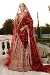 Basanti - Kapde Aur Koffee_Red Velvet Embroidered Resham V Neck Bridal Lehenga Set _Online_at_Aza_Fashions