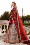 Shop_Basanti - Kapde Aur Koffee_Red Velvet Embroidered Resham V Neck Bridal Lehenga Set _Online_at_Aza_Fashions