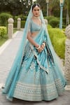 Buy_Basanti - Kapde Aur Koffee_Blue Velvet Embroidered Resham Leaf Zari Work Bridal Lehenga Set _at_Aza_Fashions