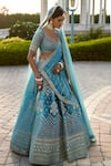 Basanti - Kapde Aur Koffee_Blue Velvet Embroidered Resham Leaf Zari Work Bridal Lehenga Set _Online_at_Aza_Fashions