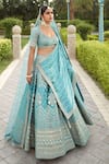 Buy_Basanti - Kapde Aur Koffee_Blue Velvet Embroidered Resham Leaf Zari Work Bridal Lehenga Set _Online_at_Aza_Fashions