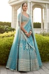 Basanti - Kapde Aur Koffee_Blue Velvet Embroidered Resham Leaf Zari Work Bridal Lehenga Set _at_Aza_Fashions