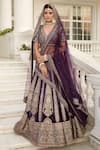 Buy_Basanti - Kapde Aur Koffee_Purple Velvet Embroidered Resham V Neck Zari Bridal Lehenga Set _at_Aza_Fashions