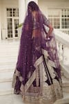 Shop_Basanti - Kapde Aur Koffee_Purple Velvet Embroidered Resham V Neck Zari Bridal Lehenga Set _at_Aza_Fashions