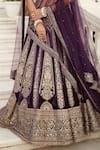 Basanti - Kapde Aur Koffee_Purple Velvet Embroidered Resham V Neck Zari Bridal Lehenga Set _Online_at_Aza_Fashions