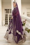 Buy_Basanti - Kapde Aur Koffee_Purple Velvet Embroidered Resham V Neck Zari Bridal Lehenga Set _Online_at_Aza_Fashions