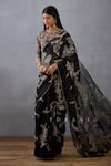 Torani_Black Silk Organza Raat Rani Pankhuri Indira Embroidered Saree And Blouse Set _Online_at_Aza_Fashions