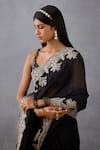 Buy_Torani_Black Silk Organza Hand Raat Rani Afrah Guncha Saree And Blouse Set  _Online_at_Aza_Fashions