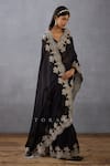 Torani_Black Silk Organza Hand Raat Rani Afrah Guncha Saree And Blouse Set  _at_Aza_Fashions