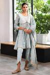 Mulmul_Blue Tencel Luxe Woven And Embroidered Finsbury Anarkali Dhoti Pant Set _Online_at_Aza_Fashions
