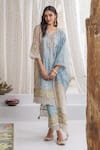 Buy_Mulmul_Blue Tencel Luxe Woven And Embroidered Aboli Thread & Zari Kurta Set _at_Aza_Fashions
